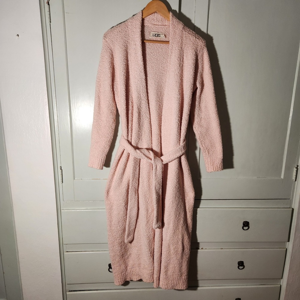 UGG Lenny Robe XS Pink Popcorn Knit Belted Pockets Long
